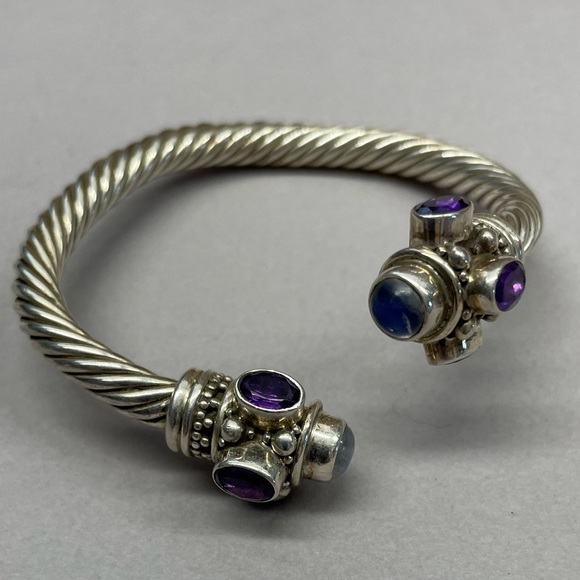 Sterling Silver Moonstone and Amethyst Open Bangle - Picture 5 of 5